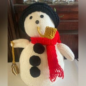 Handmade Crocheted Snowman with pipe and broom